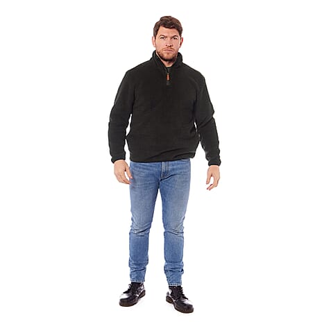 Double Layered Warm Fleece Zipped Jumper (Size L) - Olive
