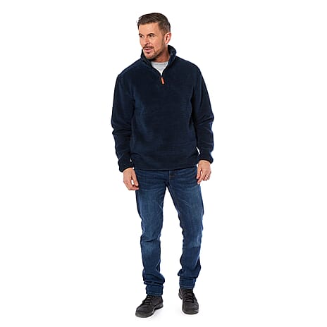 Double Layered Warm Zipped Fleece Jumper (Size M) - Navy