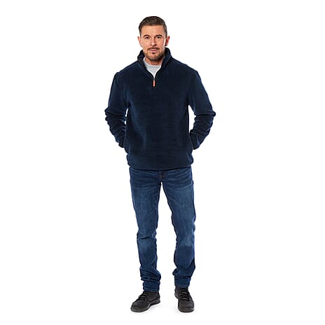 Double Layered Warm Zipped Fleece Jumper (Size M) - Navy