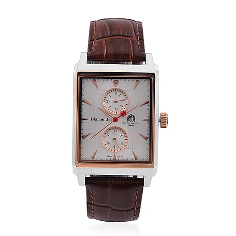 William Hunt Miyota Multifunctional White Dial 5 ATM WR Watch with Brown Leather Strap