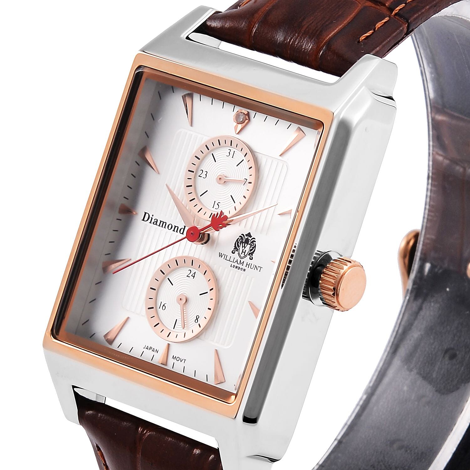 William Hunt Miyota Multifunctional White Dial 5 ATM WR Watch with Brown Leather Strap