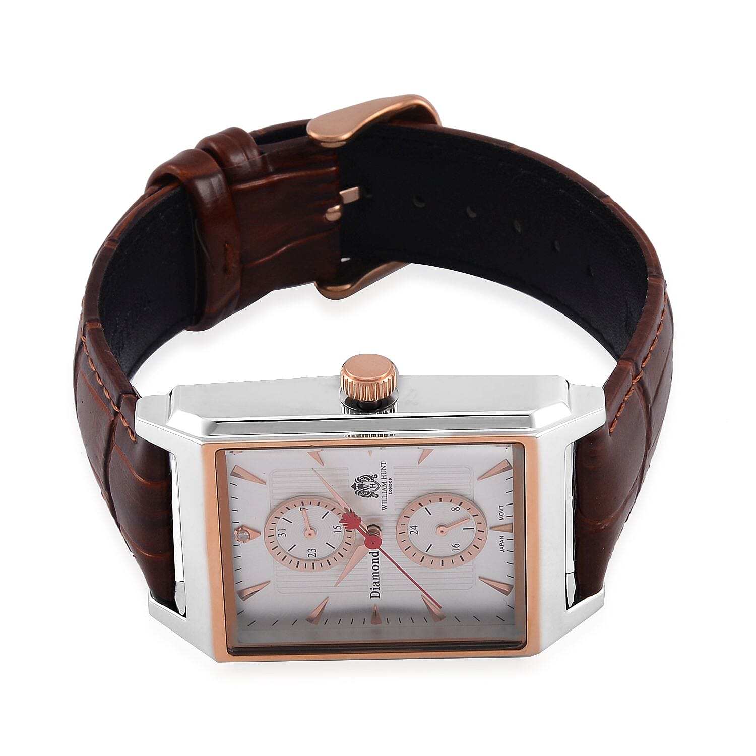 William Hunt Miyota Multifunctional Japan Movt. Watch with Brown Leather Strap