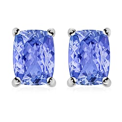 Tanzanite Solitaire Earrings in Platinum Overlay Sterling Silver 2.10 Ct