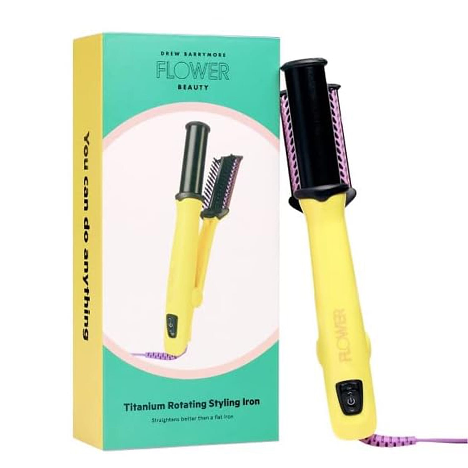 Flower Beauty Titanium 1.25 Inch Revolving Styling Iron (Hair Straightner) - Yellow