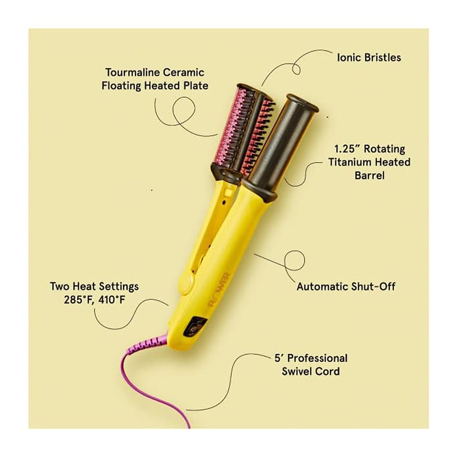 Flower Beauty Titanium 1.25 Inch Revolving Styling Iron (Hair Straightner) - Yellow