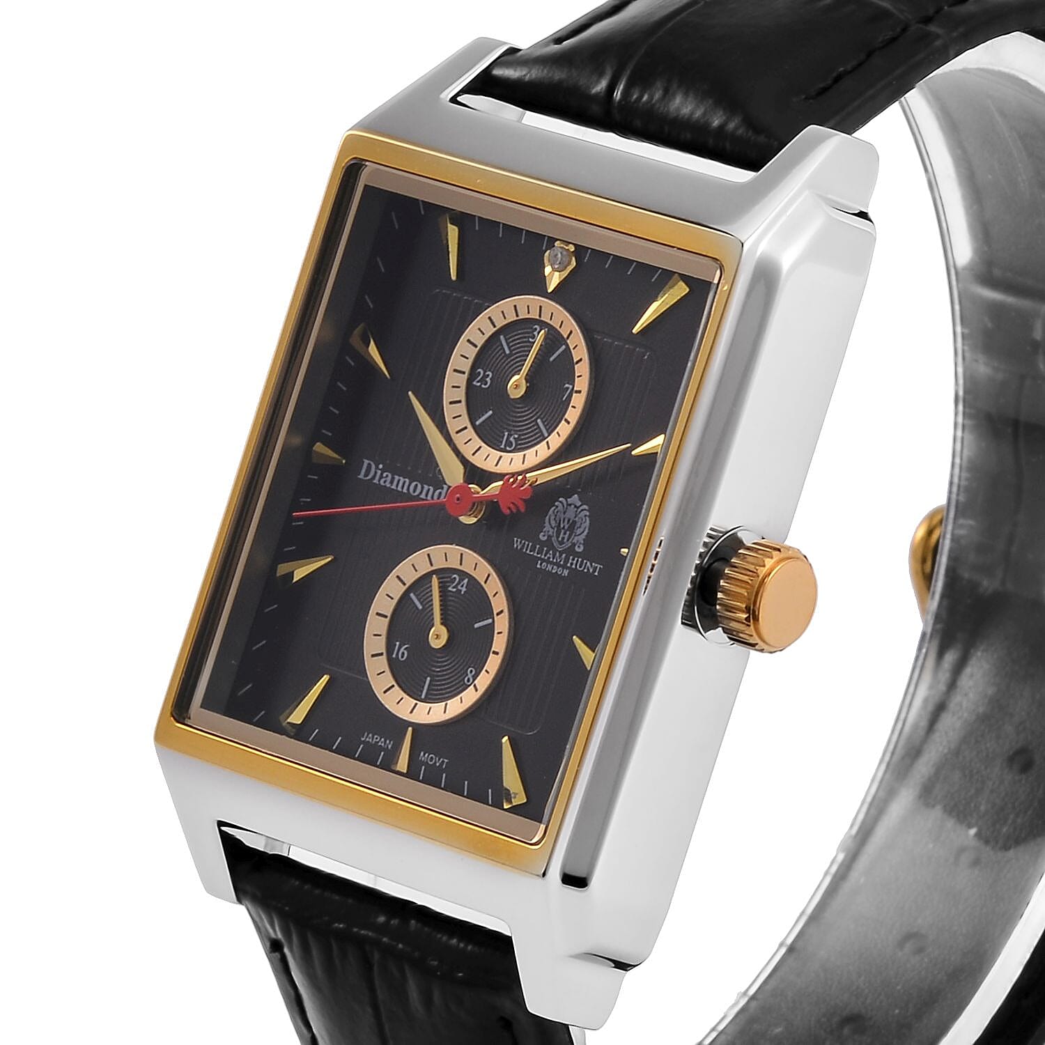 William Hunt Miyota Multifunctional Black Dial 5 ATM WR Watch with Black Leather Strap  with Complimentary Black Bench Leather Wallet