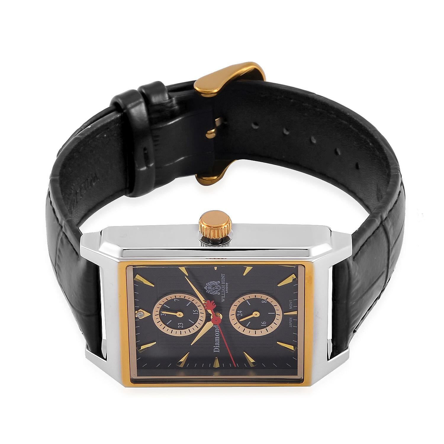 William Hunt Miyota Multifunctional Black Dial 5 ATM WR Watch with Black Leather Strap  with Complimentary Black Bench Leather Wallet