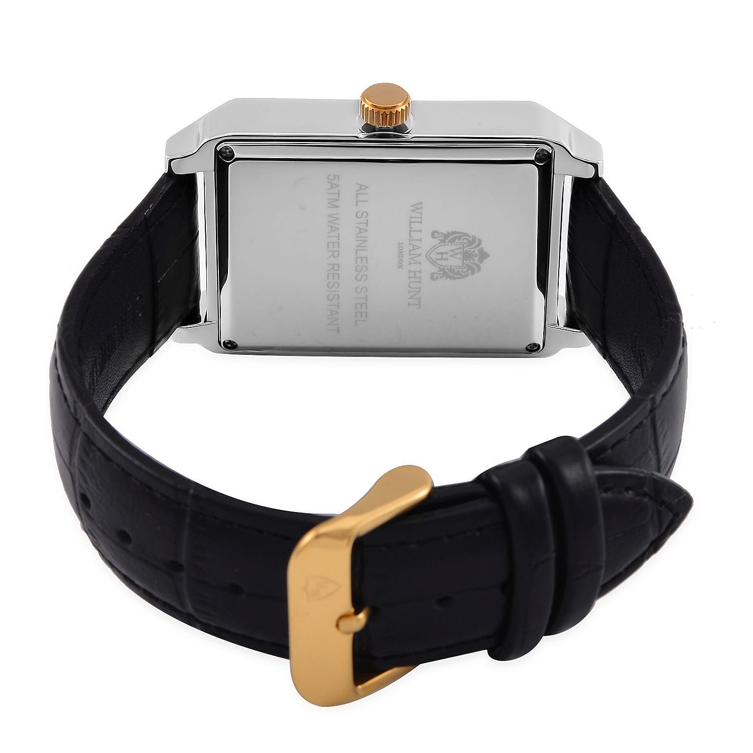 William Hunt Miyota Multifunctional Black Dial 5 ATM WR Watch with Black Leather Strap  with Complimentary Black Bench Leather Wallet