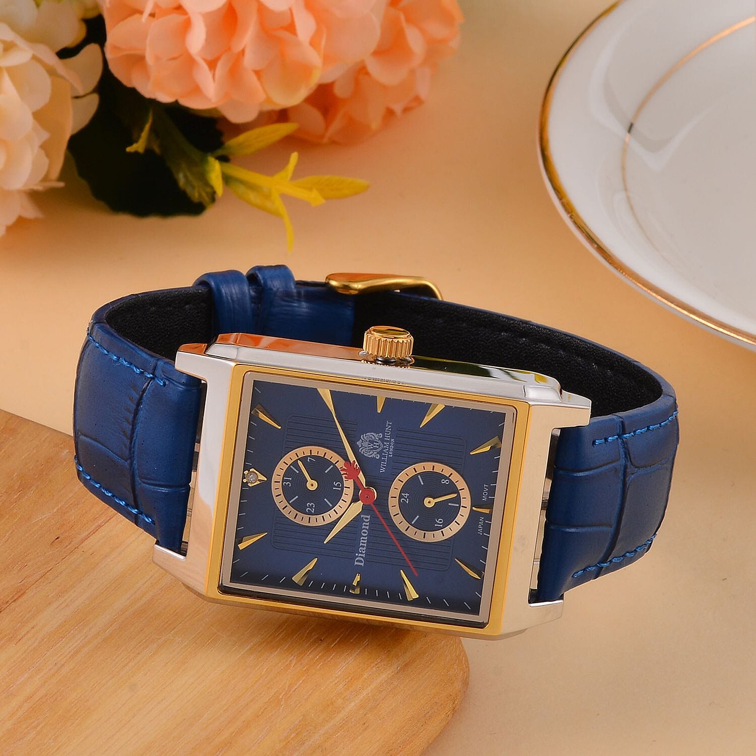 William Hunt Multifunctional Movt. Blue Dial 5 ATM WR Watch with Blue Leather Strap