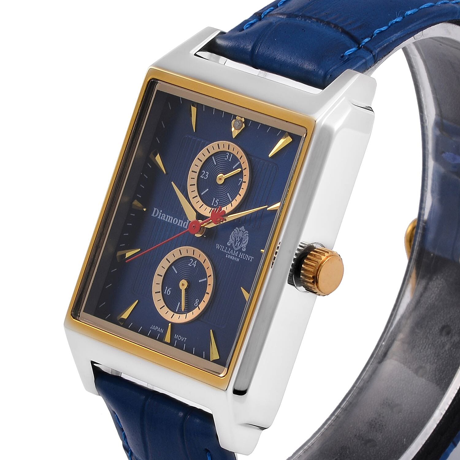 William Hunt Multifunctional Movt. Blue Dial 5 ATM WR Watch with Blue Leather Strap