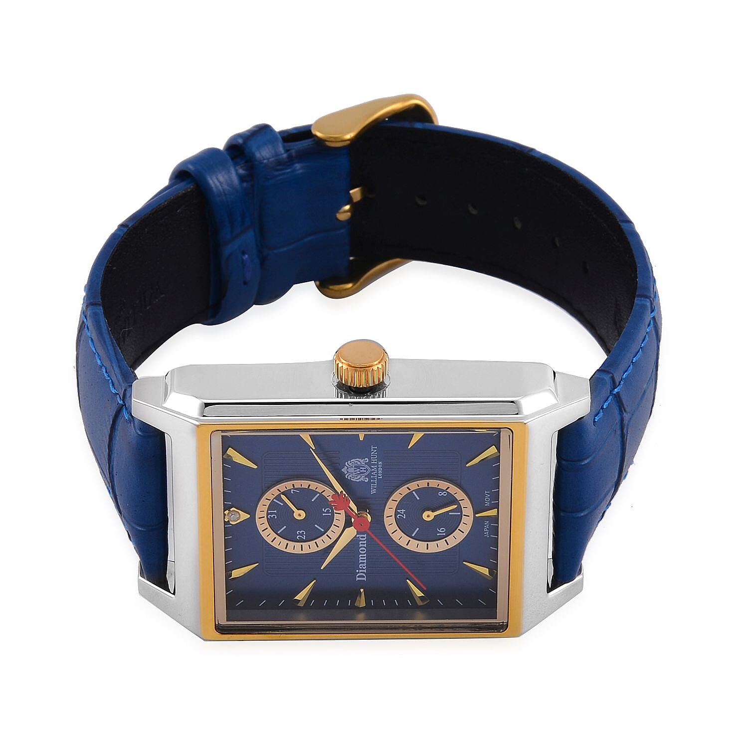 William Hunt Multifunctional Movt. Blue Dial 5 ATM WR Watch with Blue Leather Strap