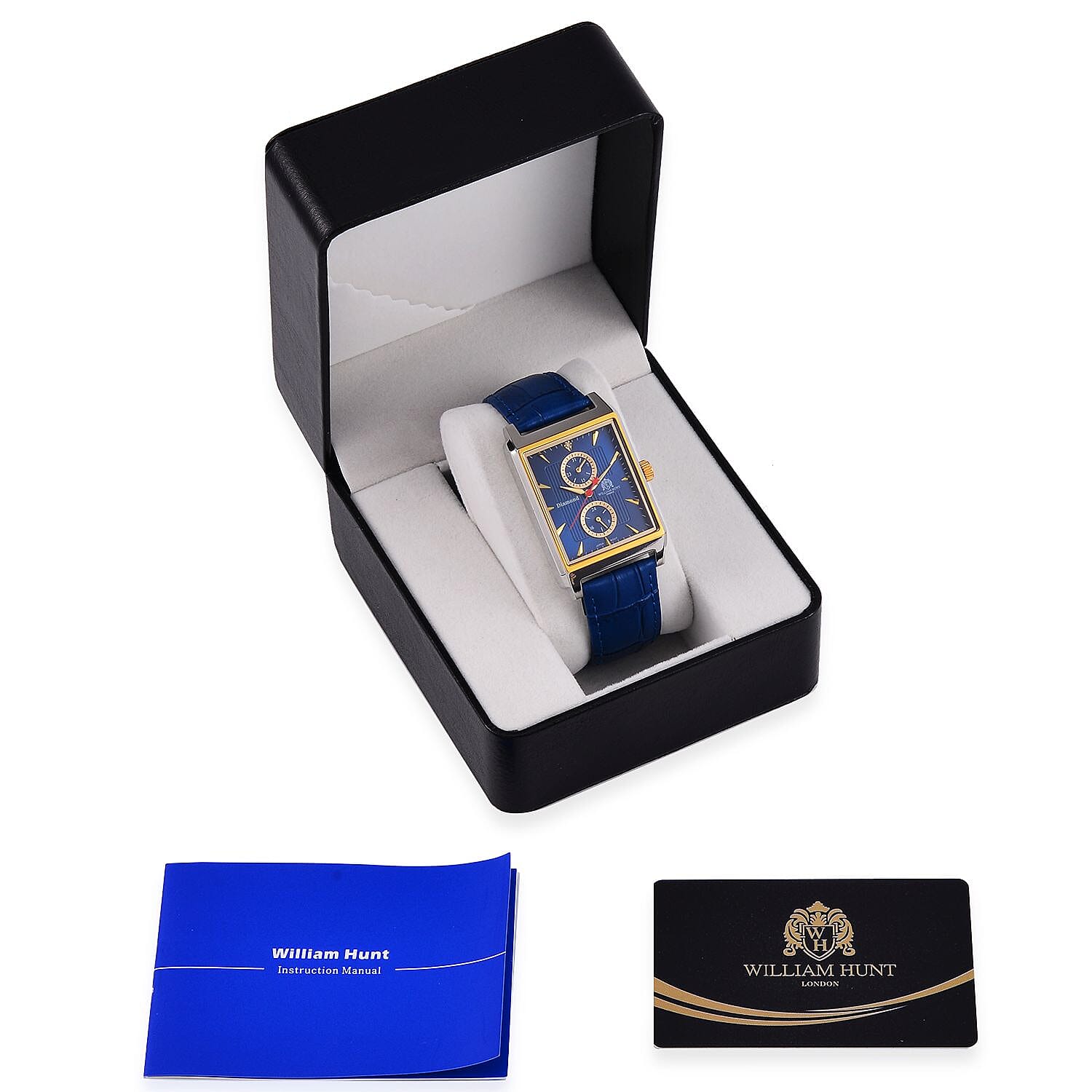 William Hunt Multifunctional Movt. Blue Dial 5 ATM WR Watch with Blue Leather Strap