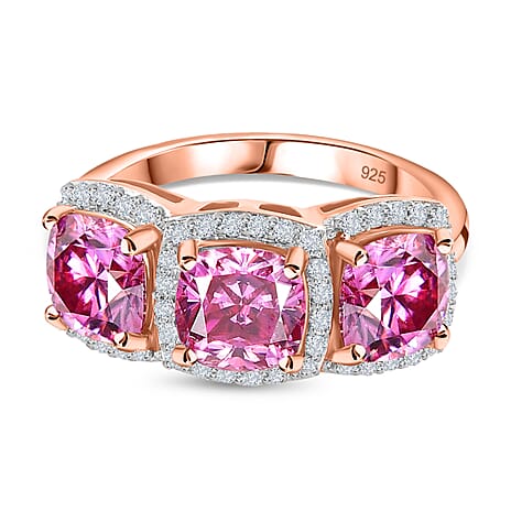Pink & White Moissanite Ring in 18K Vermeil RG Sterling Silver 3.45 Ct.