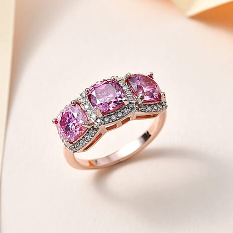 Pink & White Moissanite Ring in 18K Vermeil RG Sterling Silver 3.45 Ct.