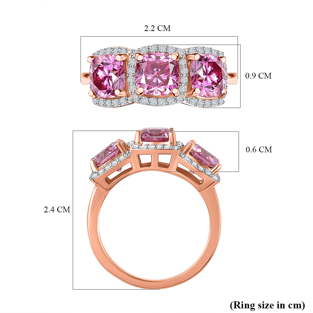Pink & White Moissanite Ring in 18K Vermeil RG Sterling Silver 3.45 Ct. Pink & White Moissanite Ring in 18K Vermeil RG Sterling Silver 3.45 Ct.