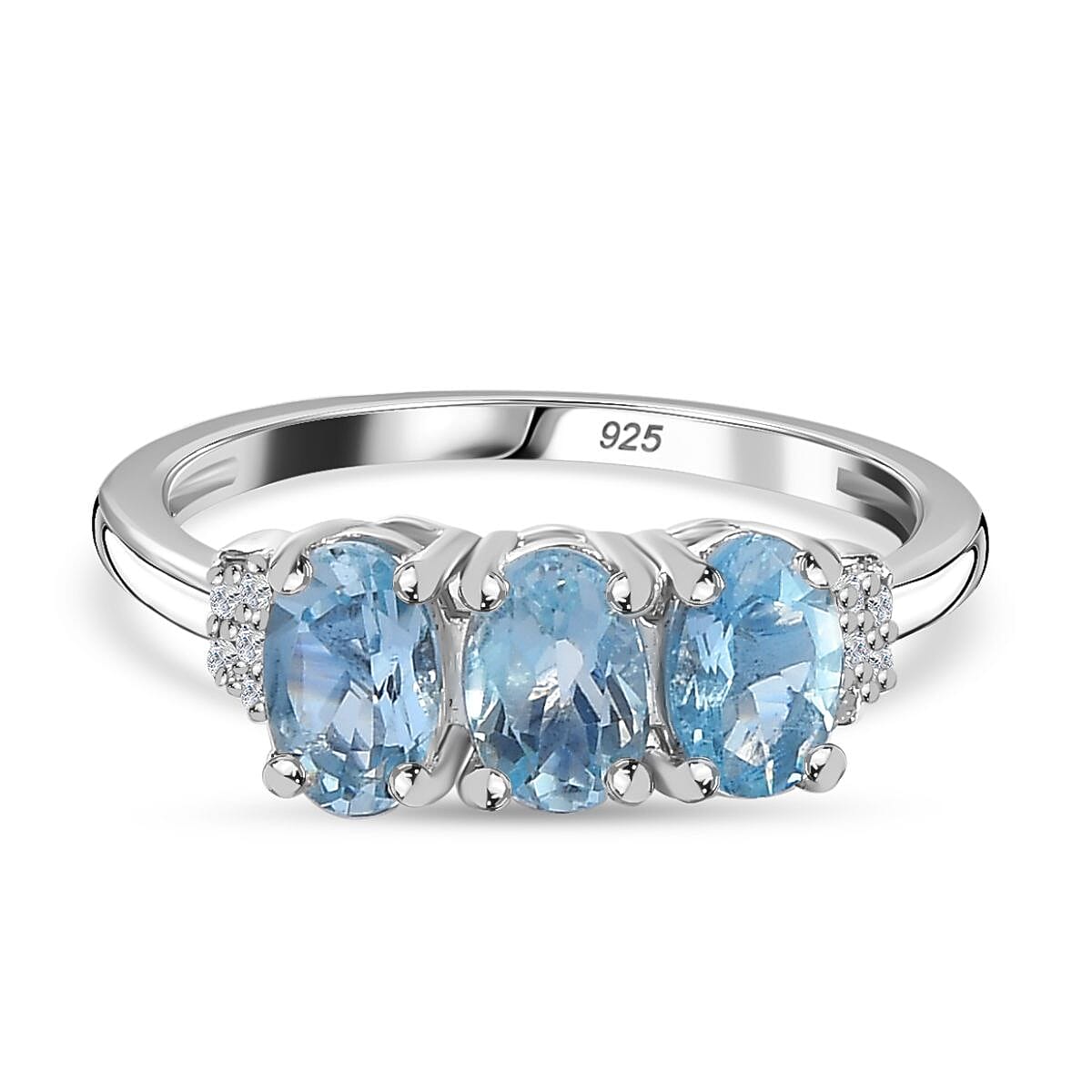 Santamaria Aquamarine & Natural Zircon Ring in Platinum Overlay Sterling Silver 1.28 Ct