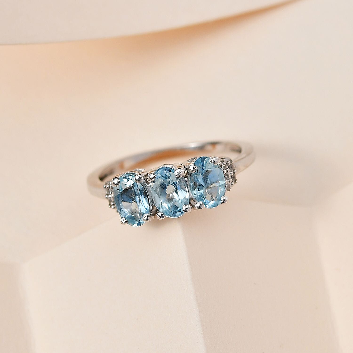 Santamaria Aquamarine & Natural Zircon Ring in Platinum Overlay Sterling Silver 1.28 Ct