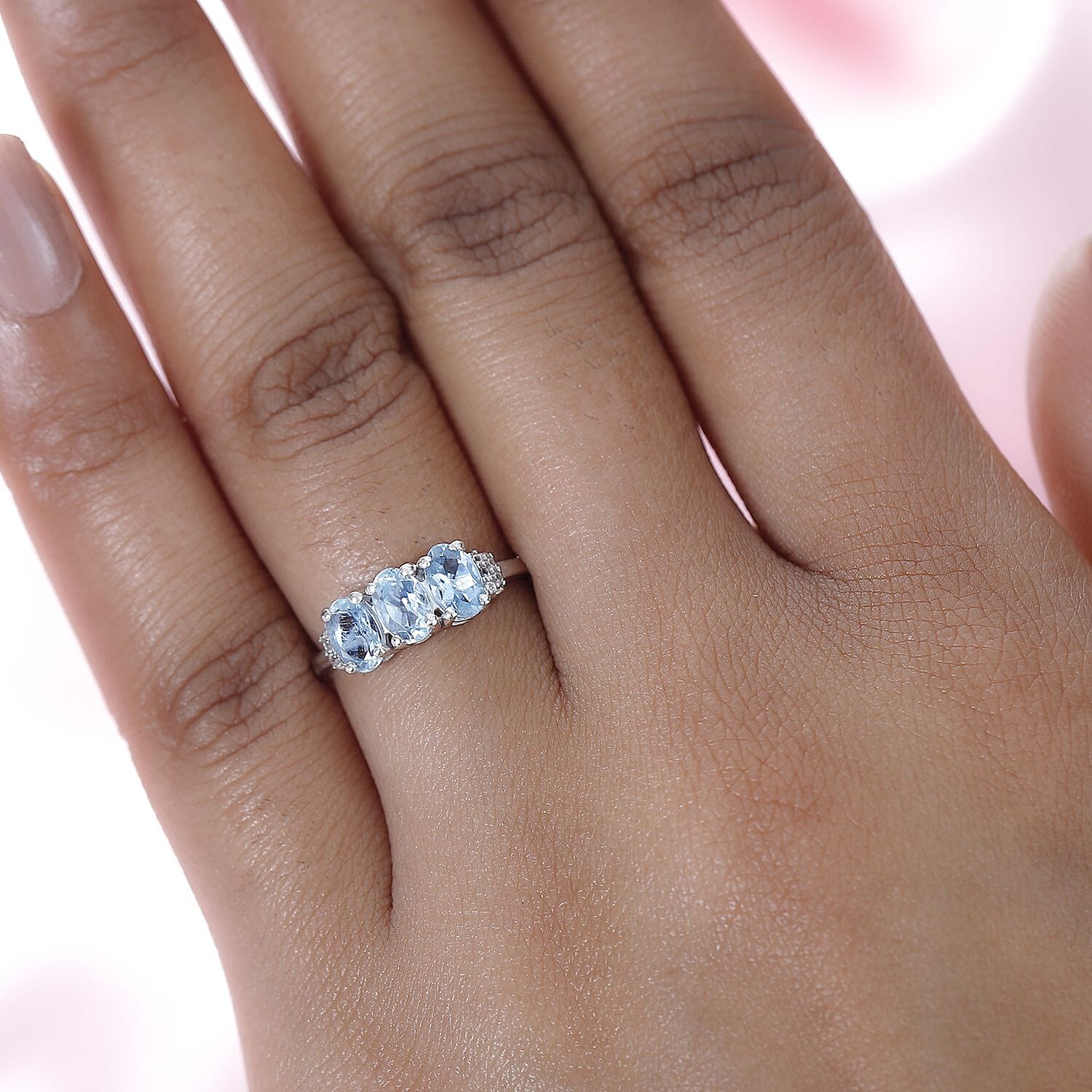 Santamaria Aquamarine & Natural Zircon Ring in Platinum Overlay Sterling Silver 1.28 Ct