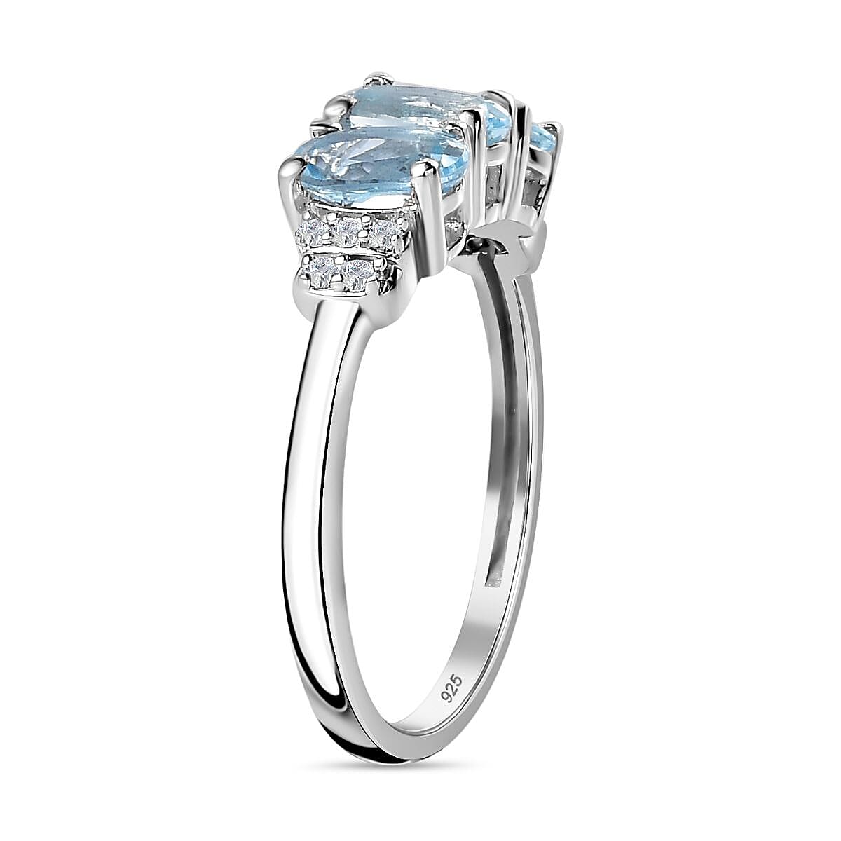 Santamaria Aquamarine & Natural Zircon Ring in Platinum Overlay Sterling Silver 1.28 Ct