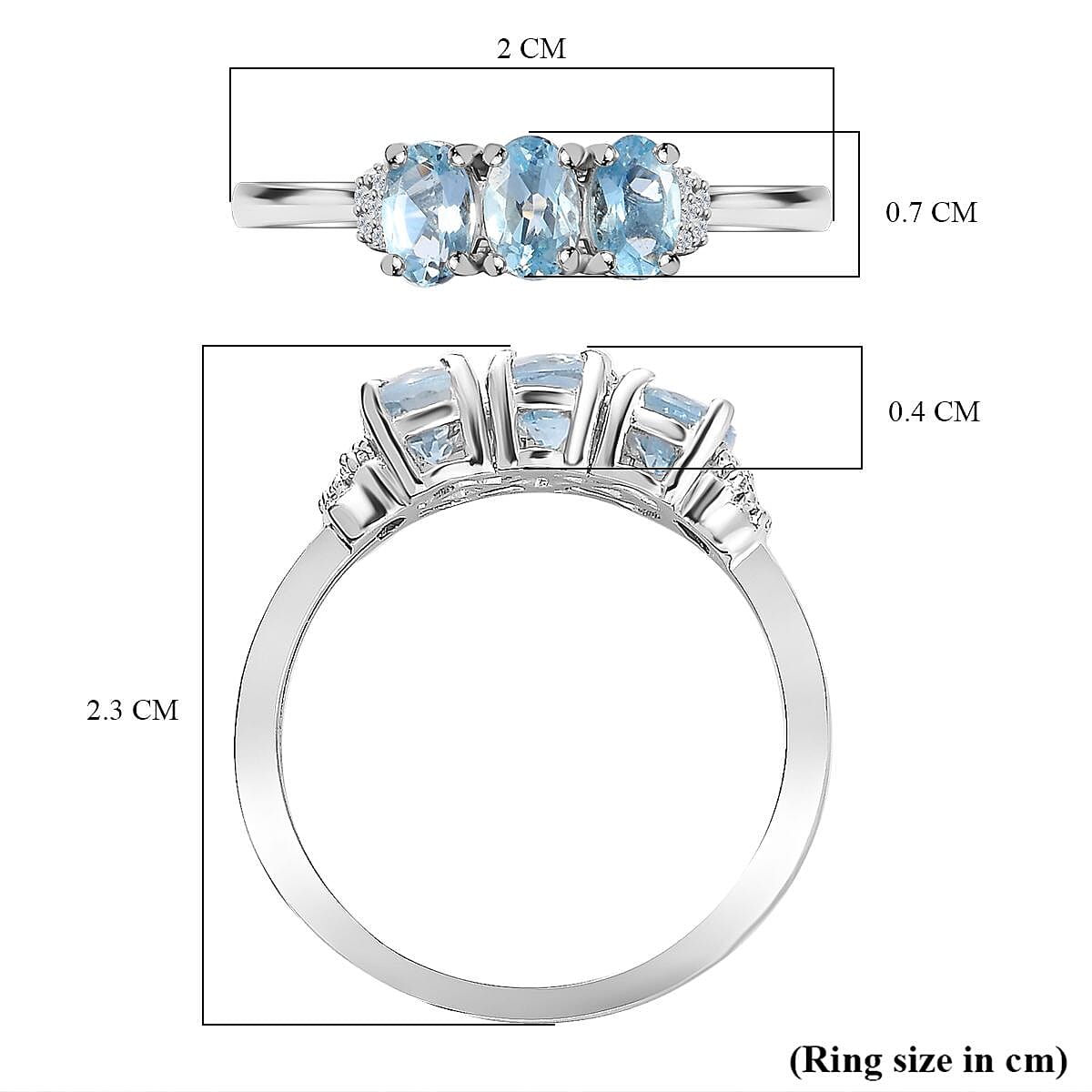 Santamaria Aquamarine & Natural Zircon Ring in Platinum Overlay Sterling Silver 1.28 Ct