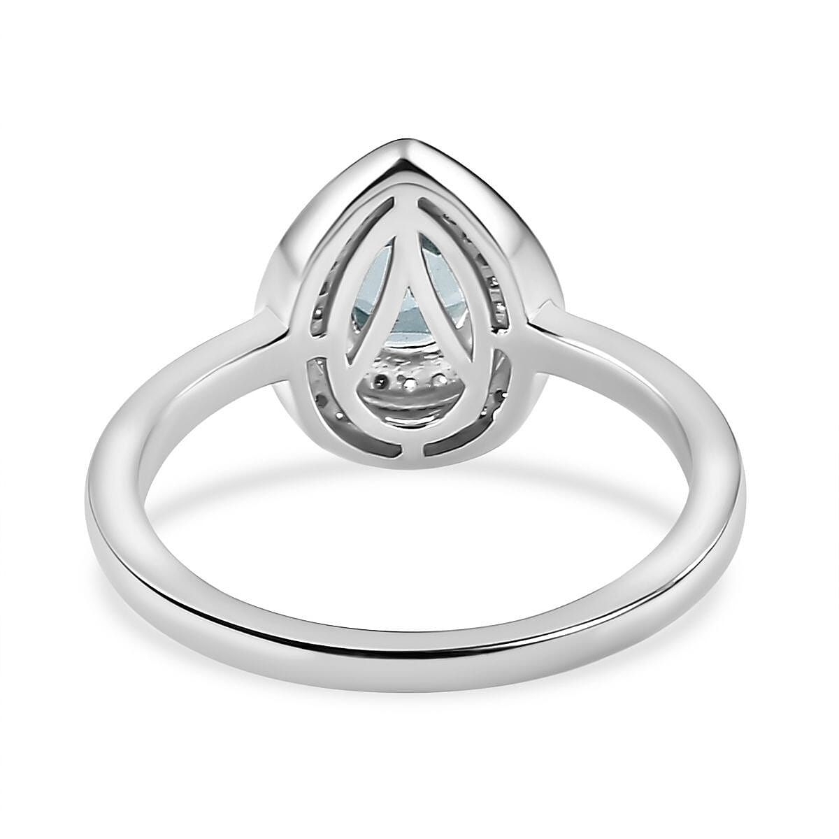 Aquamarine (Pear) & Moissanite Halo Ring in Platinum Overlay Sterling Silver