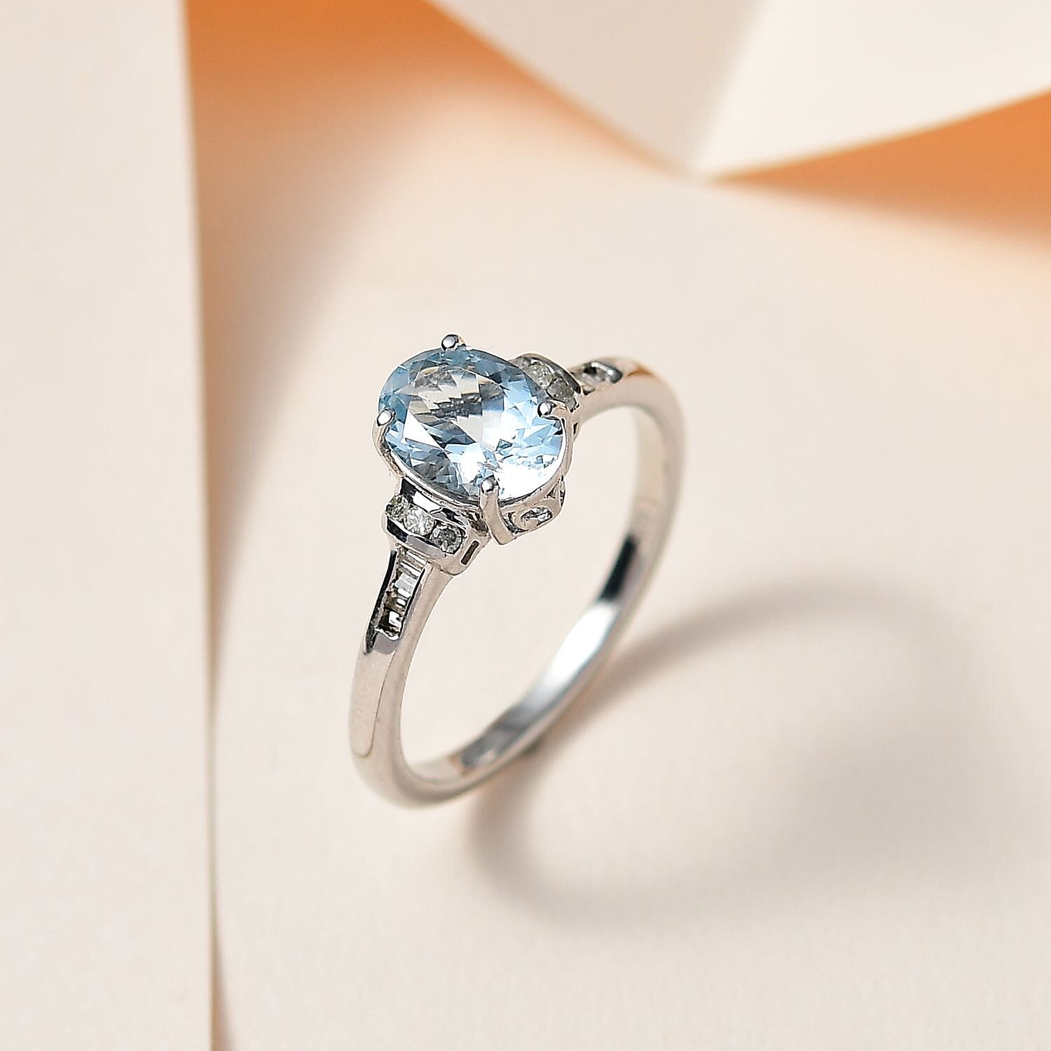 Santamaria Aquamarine & Diamond Ring in Platinum Overlay Sterling Silver 1.27 Ct