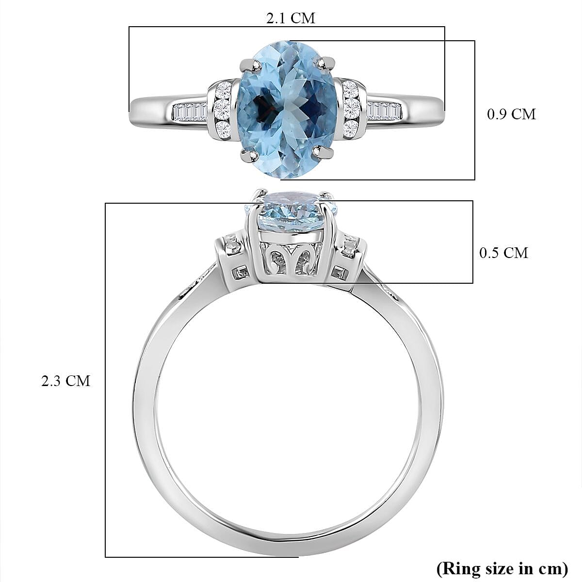 Santamaria Aquamarine & Diamond Ring in Platinum Overlay Sterling Silver 1.27 Ct