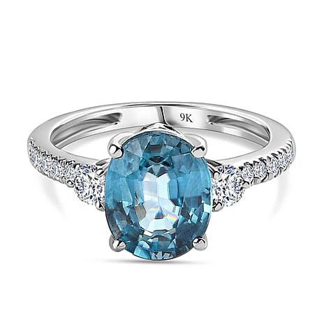 Glenstone Collection - 9K White Gold AAA Ratanakiri Blue Zircon & Moissanite Ring 4.10 Ct.