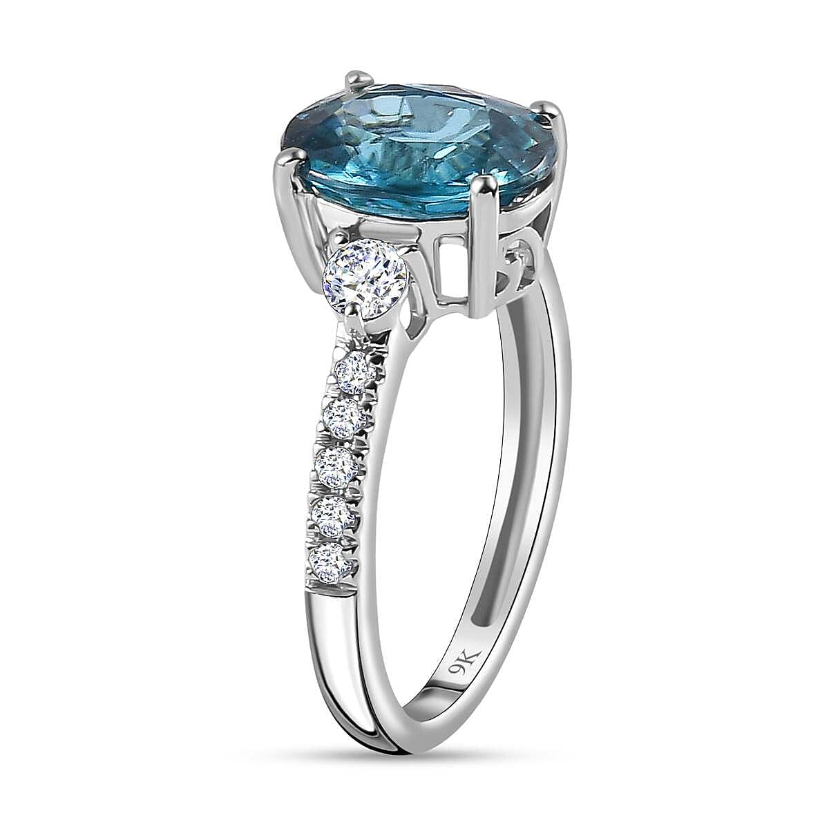 Glenstone Collection - 9K White Gold AAA Ratanakiri Blue Zircon & Moissanite Ring 4.10 Ct.