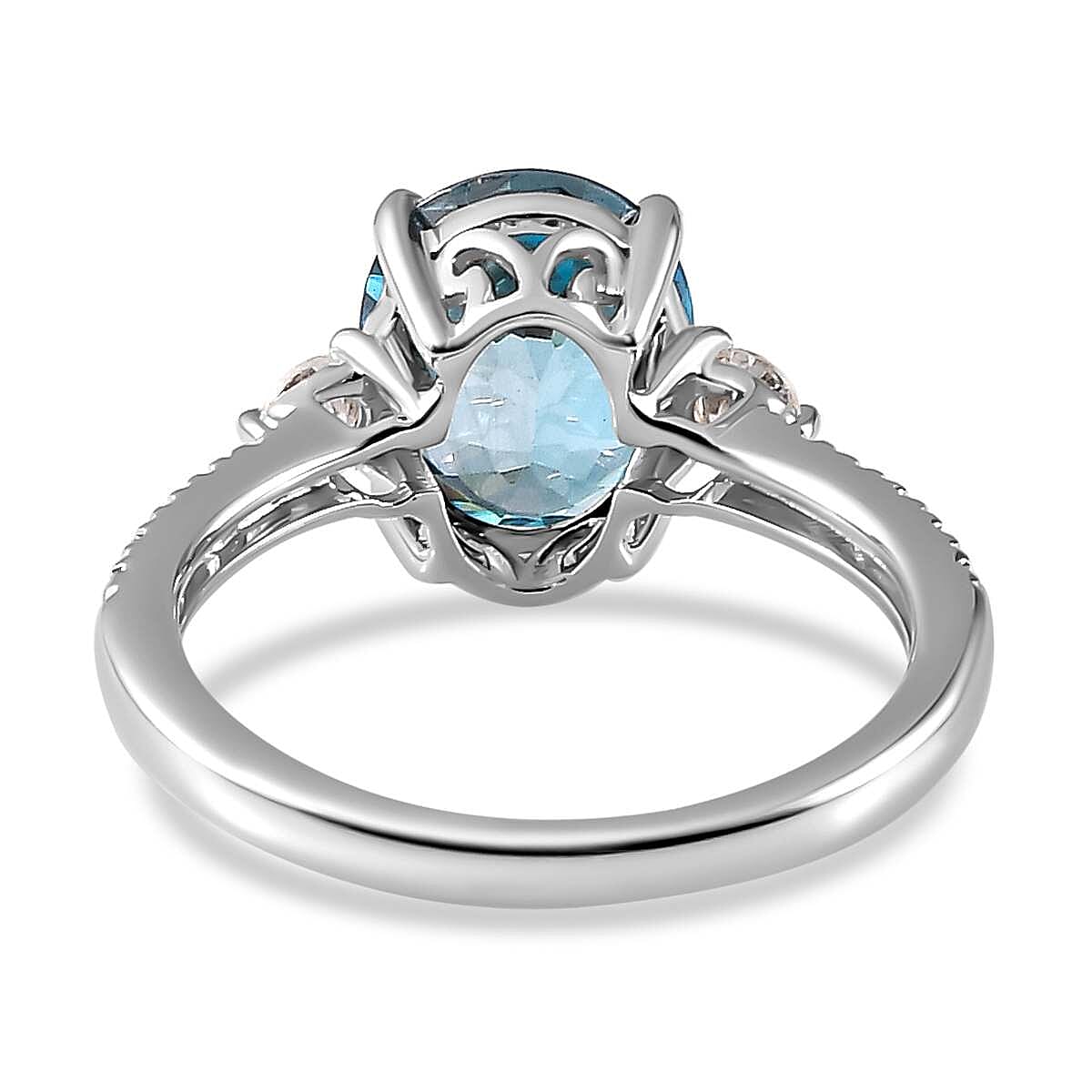 Glenstone Collection - 9K White Gold AAA Ratanakiri Blue Zircon & Moissanite Ring 4.10 Ct.