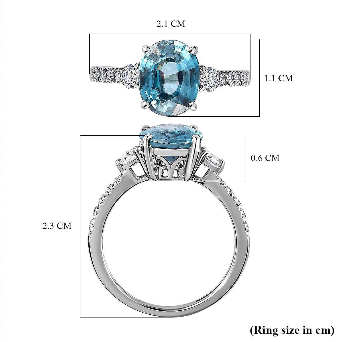 Glenstone Collection - 9K White Gold AAA Ratanakiri Blue Zircon & Moissanite Ring 4.10 Ct.