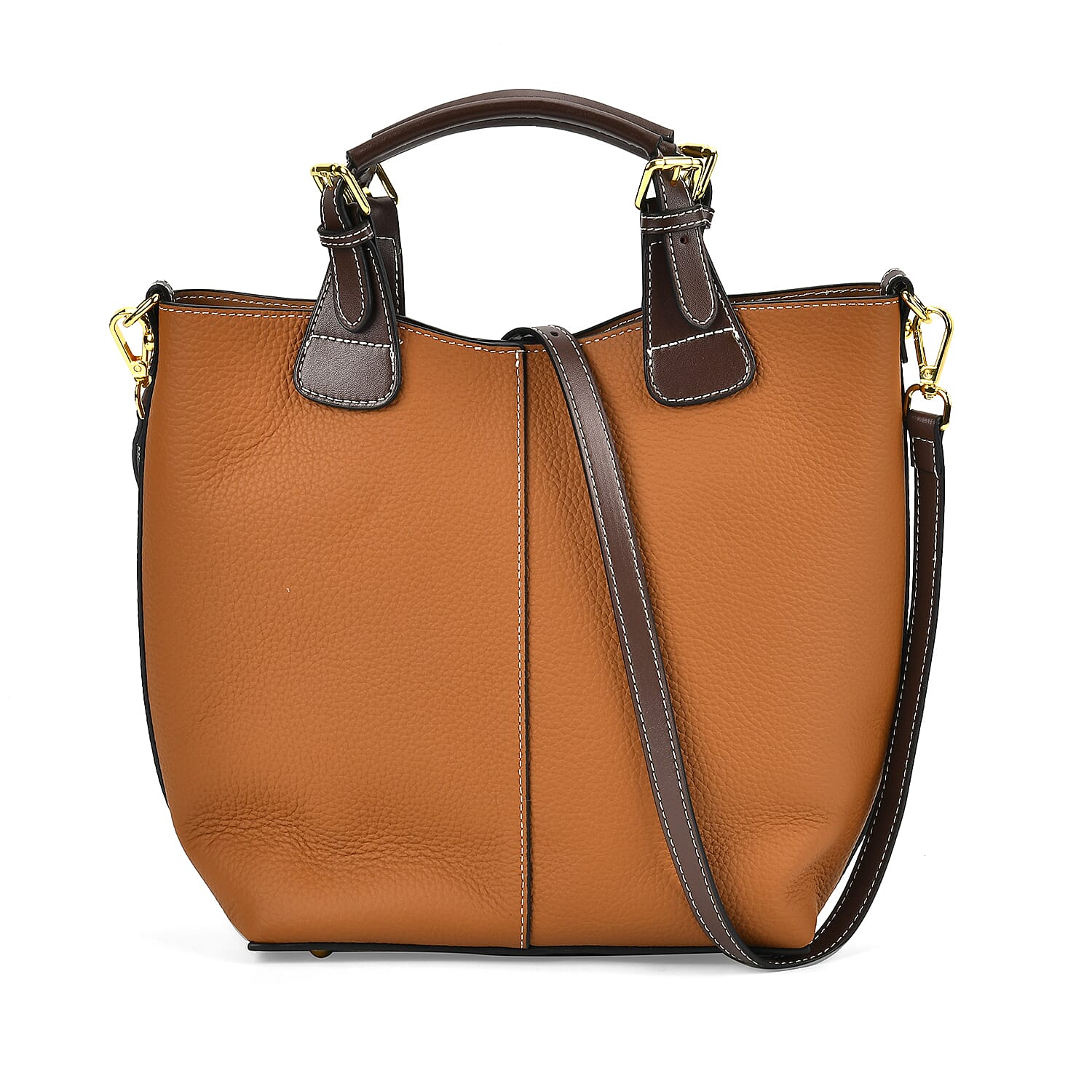 Genuine Leather Convertible Bag with Handle Drop - Tan