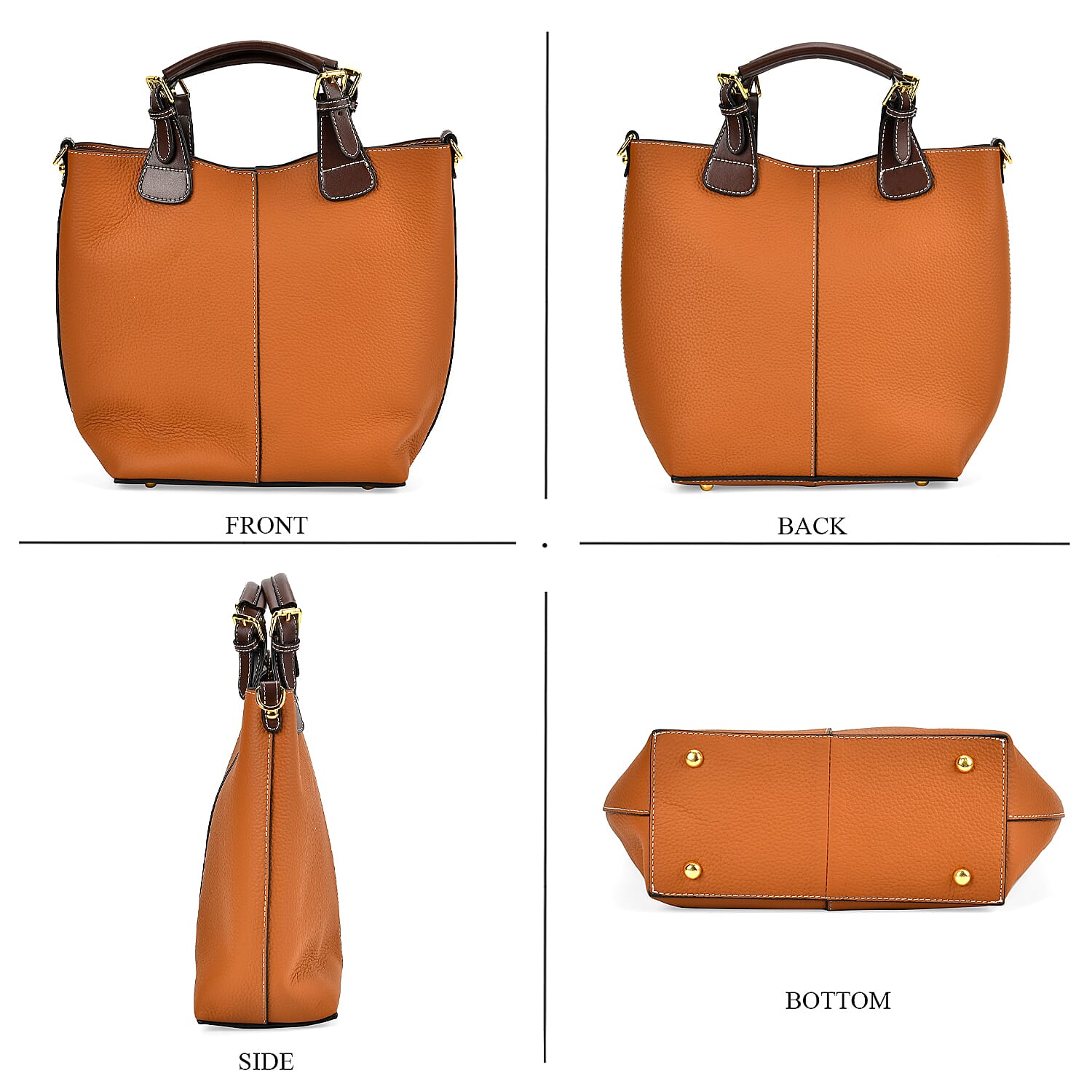 Genuine Leather Convertible Bag with Handle Drop - Tan