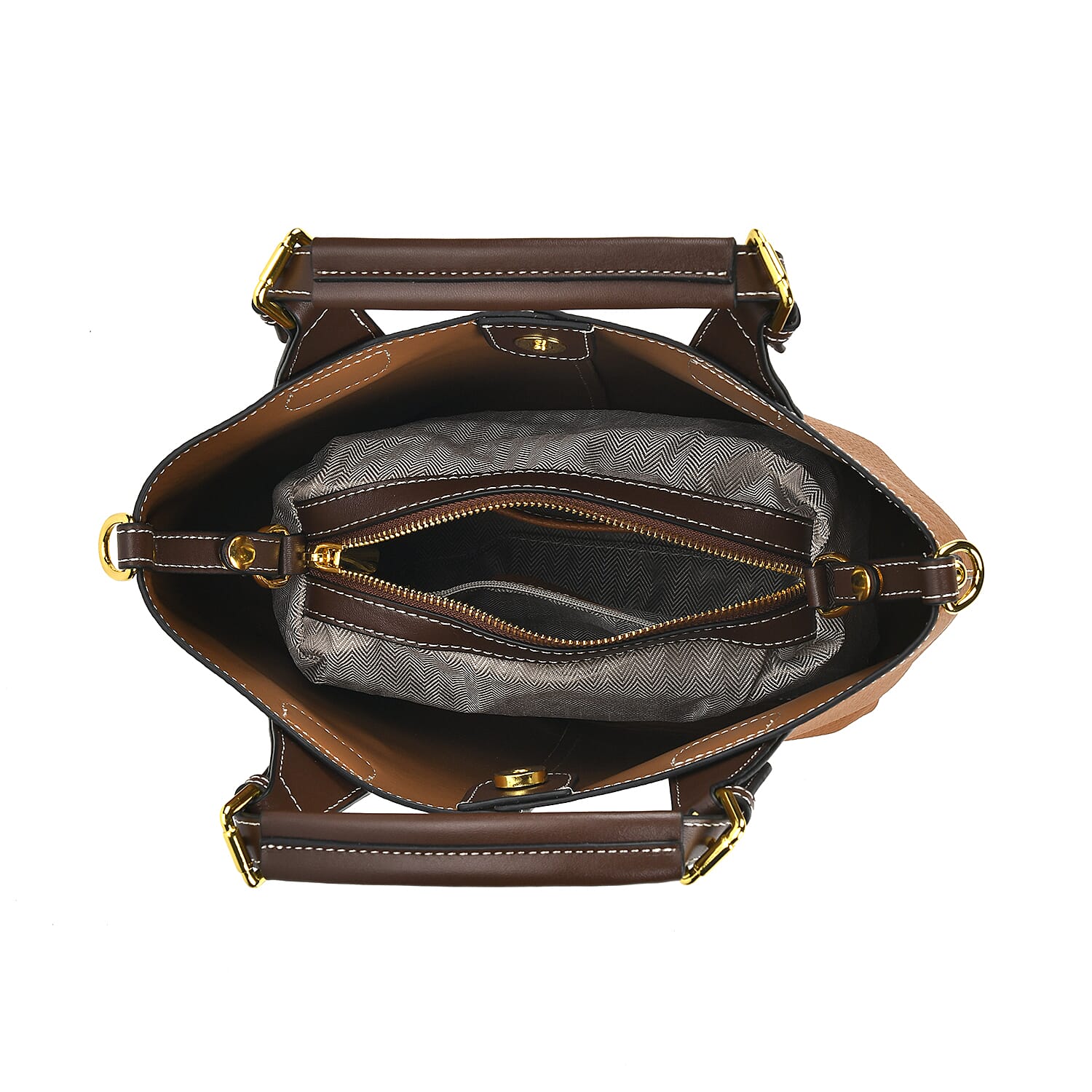 Genuine Leather Convertible Bag with Handle Drop - Tan