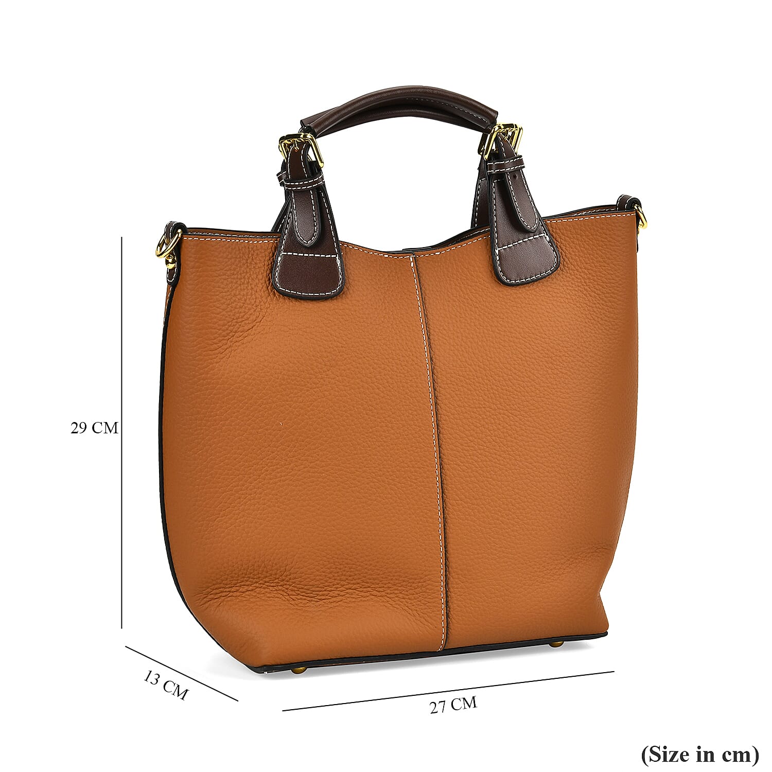 Genuine Leather Convertible Bag with Handle Drop - Tan