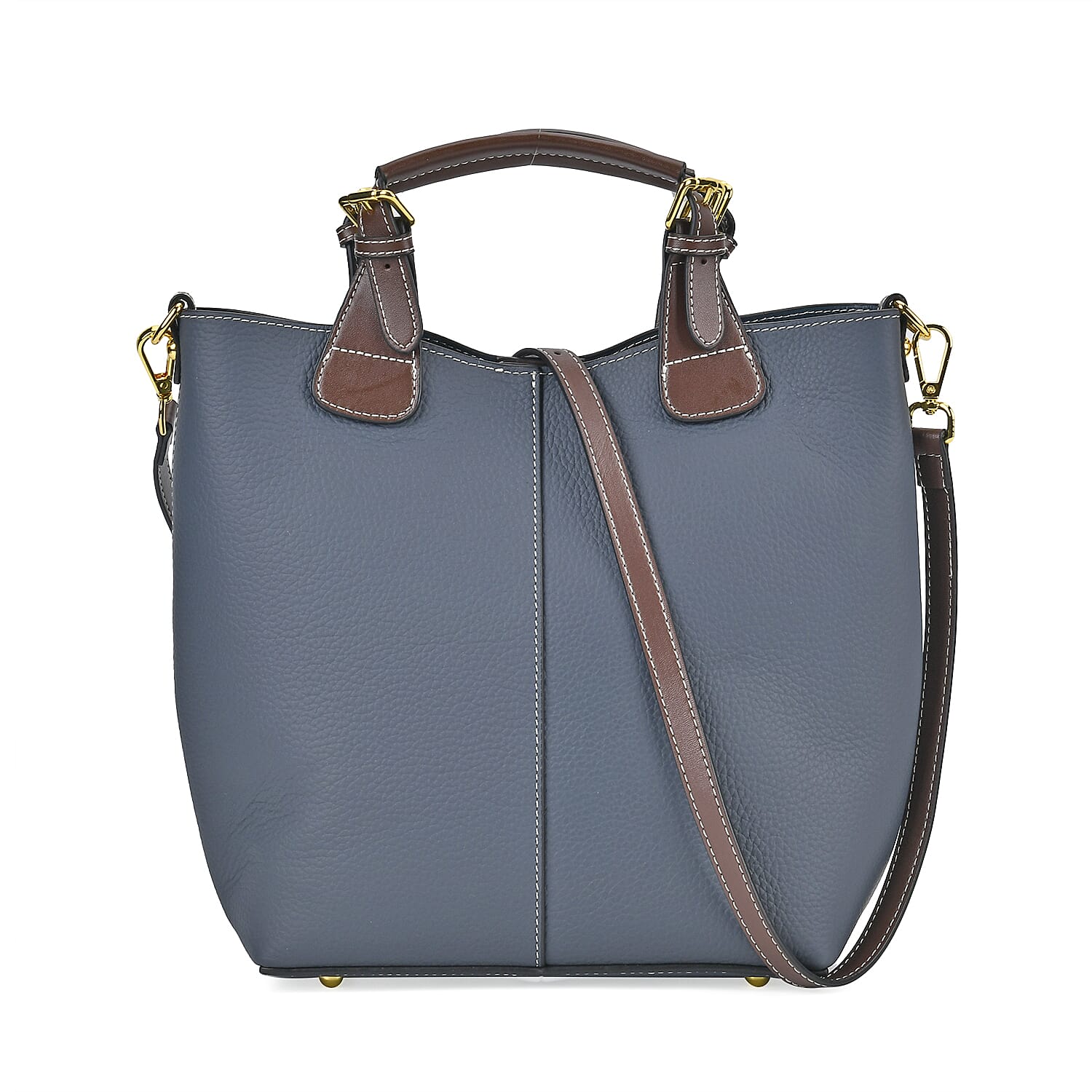 Genuine Leather Convertible Bag with Handle Drop - Navy