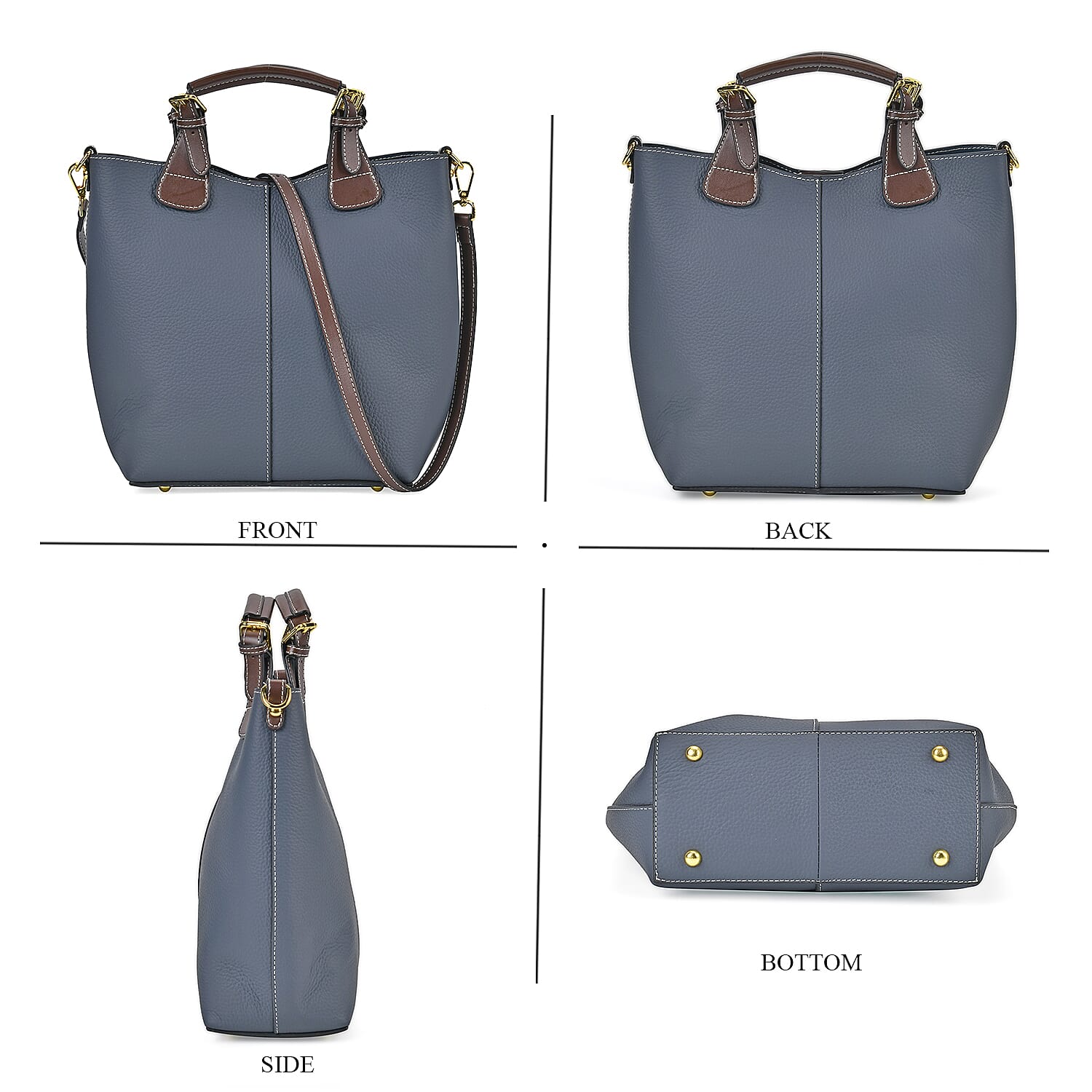 Genuine Leather Convertible Bag with Handle Drop - Navy