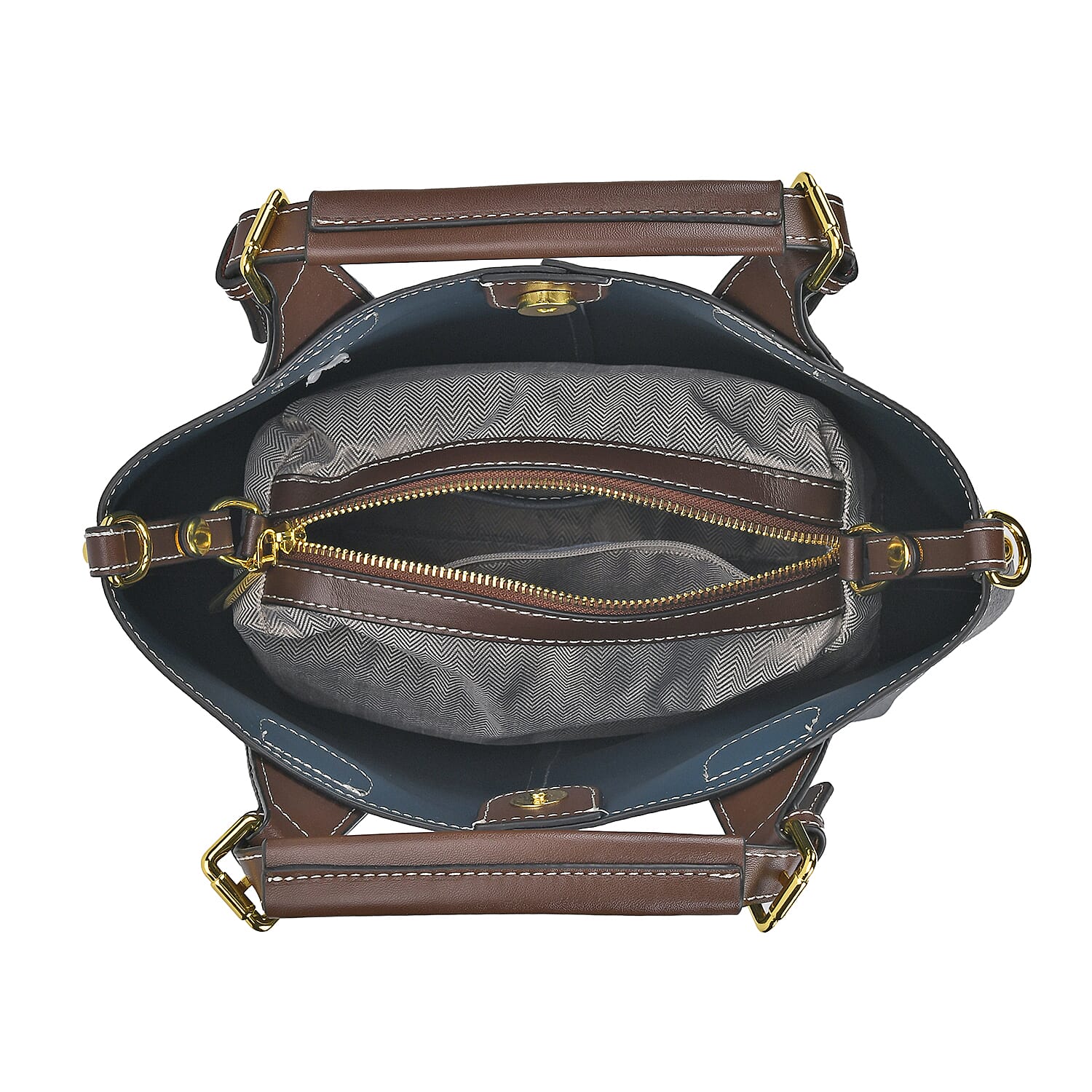 Genuine Leather Convertible Bag with Handle Drop - Navy