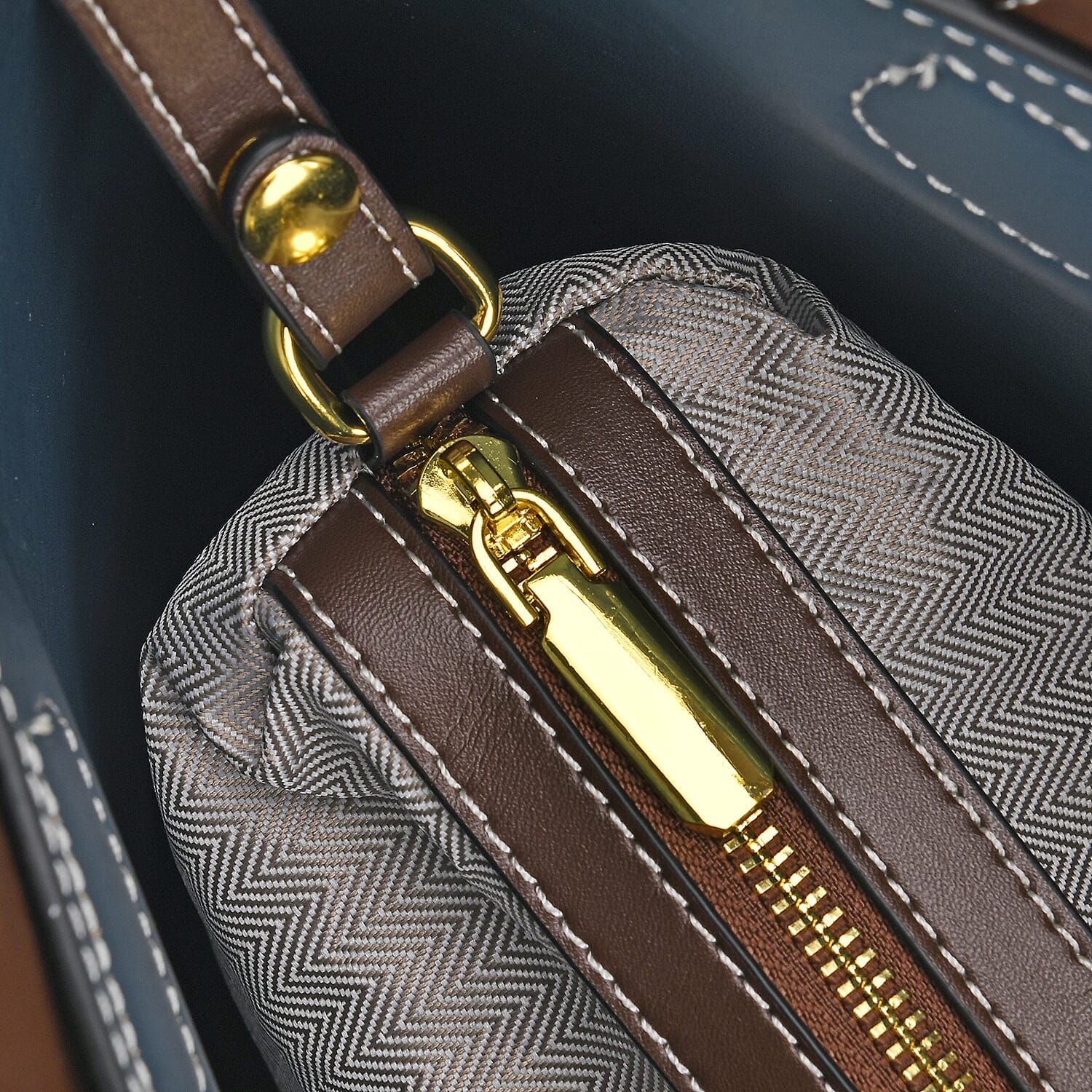 Genuine Leather Convertible Bag with Handle Drop - Navy