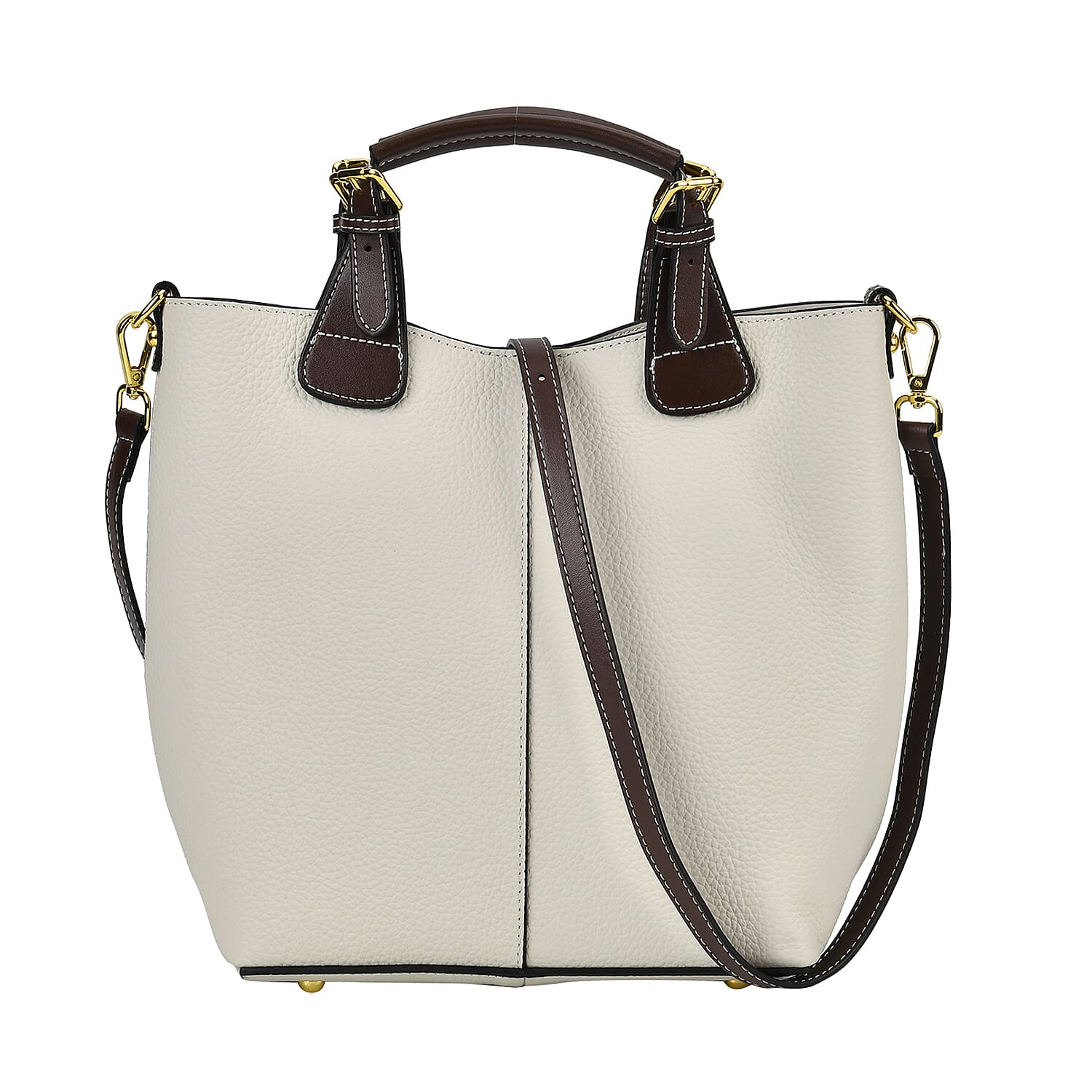 Genuine Leather Convertible Bag with Handle Drop - White