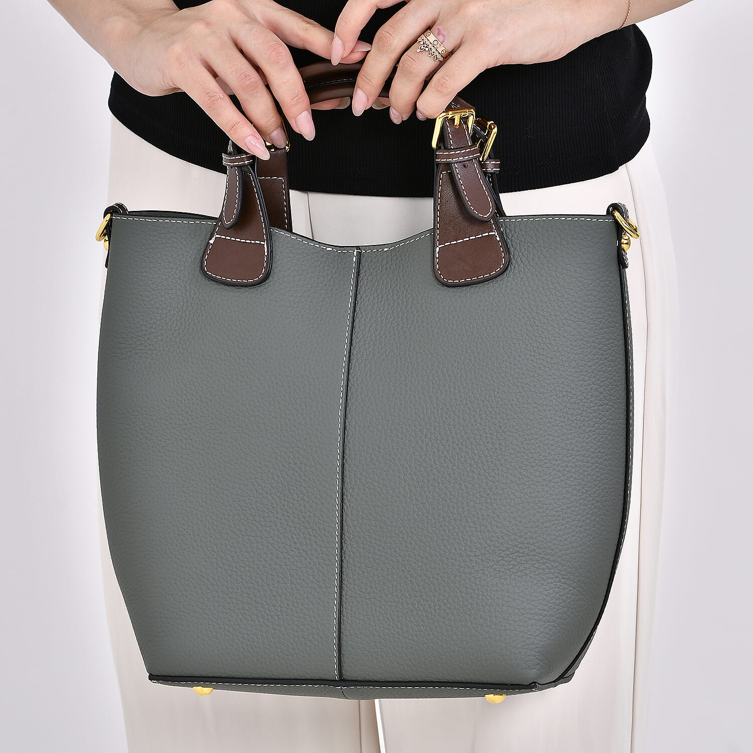 100% Genuine Leather Convertible Bag with Detachable Long Strap & Handle Drop - Olive