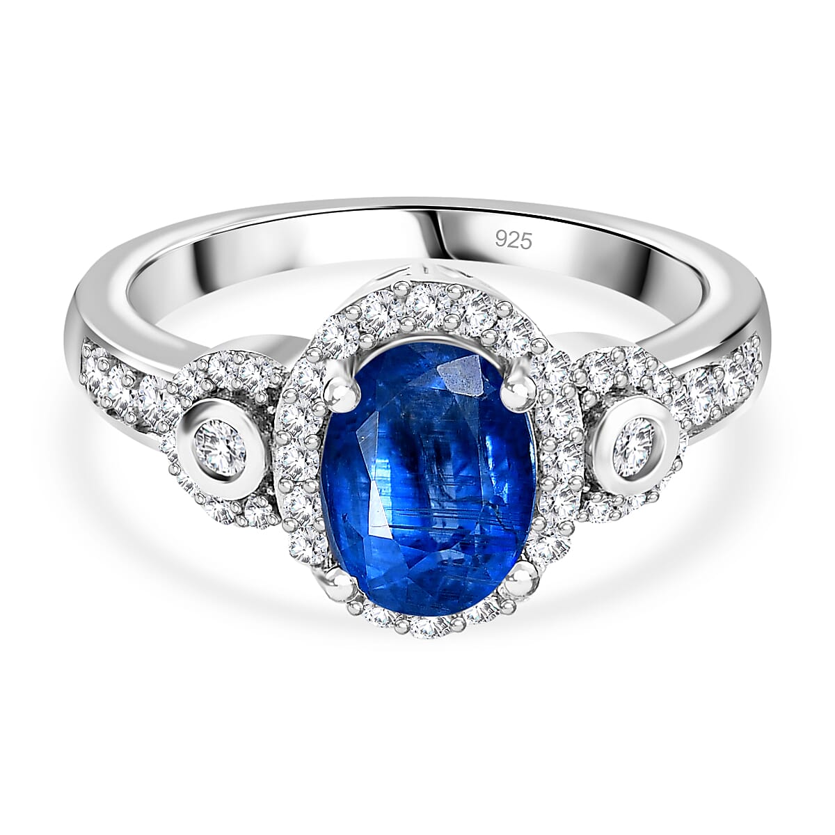 Natural Himalayan Kyanite & Natural Zircon Ring in Platinum Overlay Sterling Silver 2.12 Ct.