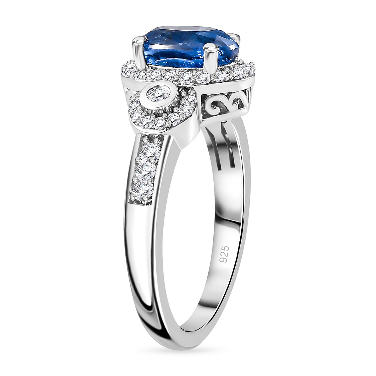 Natural Himalayan Kyanite & Natural Zircon Ring in Platinum Overlay Sterling Silver 2.12 Ct.