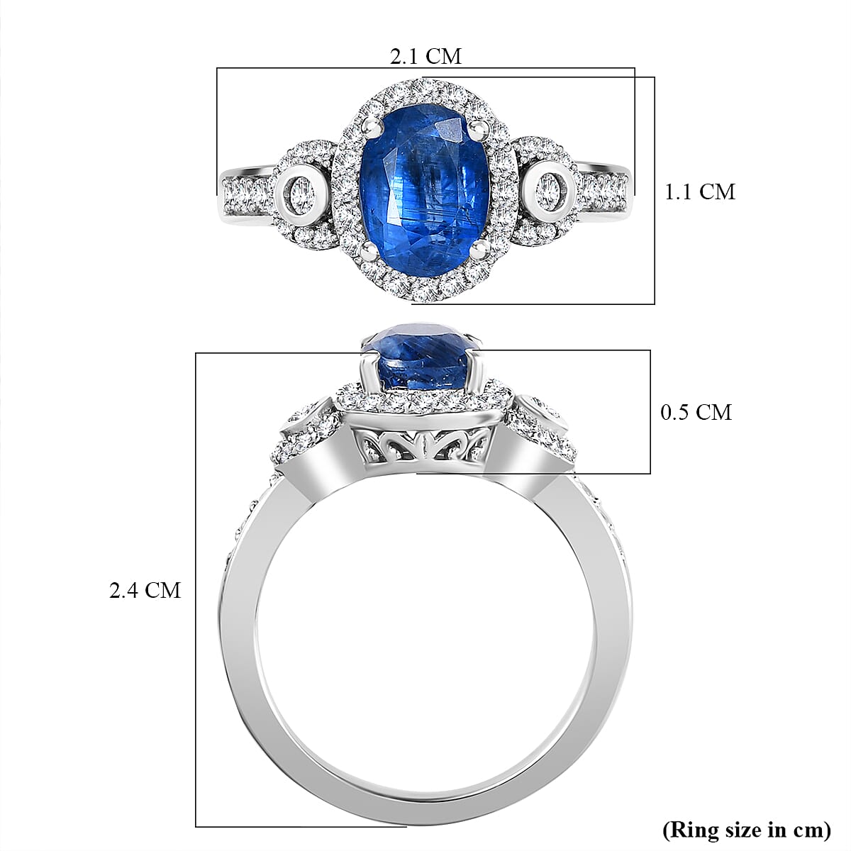 Natural Himalayan Kyanite & Natural Zircon Ring in Platinum Overlay Sterling Silver 2.12 Ct.