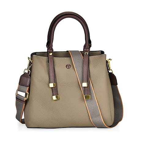 THE BUYERS PICK - SUMPTUOUS Quality - 100% Genuine Exquisite Leather Convertible City Bag with Handle Drop - Detachable Long Strap (120cm) - Khaki