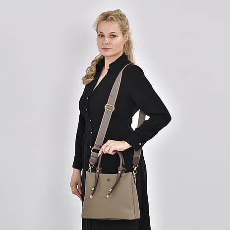 THE BUYERS PICK - SUMPTUOUS Quality - 100% Genuine Exquisite Leather Convertible City Bag with Handle Drop - Detachable Long Strap (120cm) - Khaki