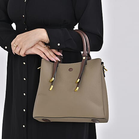 THE BUYERS PICK - SUMPTUOUS Quality - 100% Genuine Exquisite Leather Convertible City Bag with Handle Drop - Detachable Long Strap (120cm) - Khaki