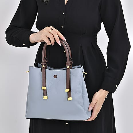 THE BUYERS PICK - SUMPTUOUS Quality - 100% Genuine Exquisite Leather Convertible City Bag with Handle Drop - Detachable Long Strap (120cm) - Blue