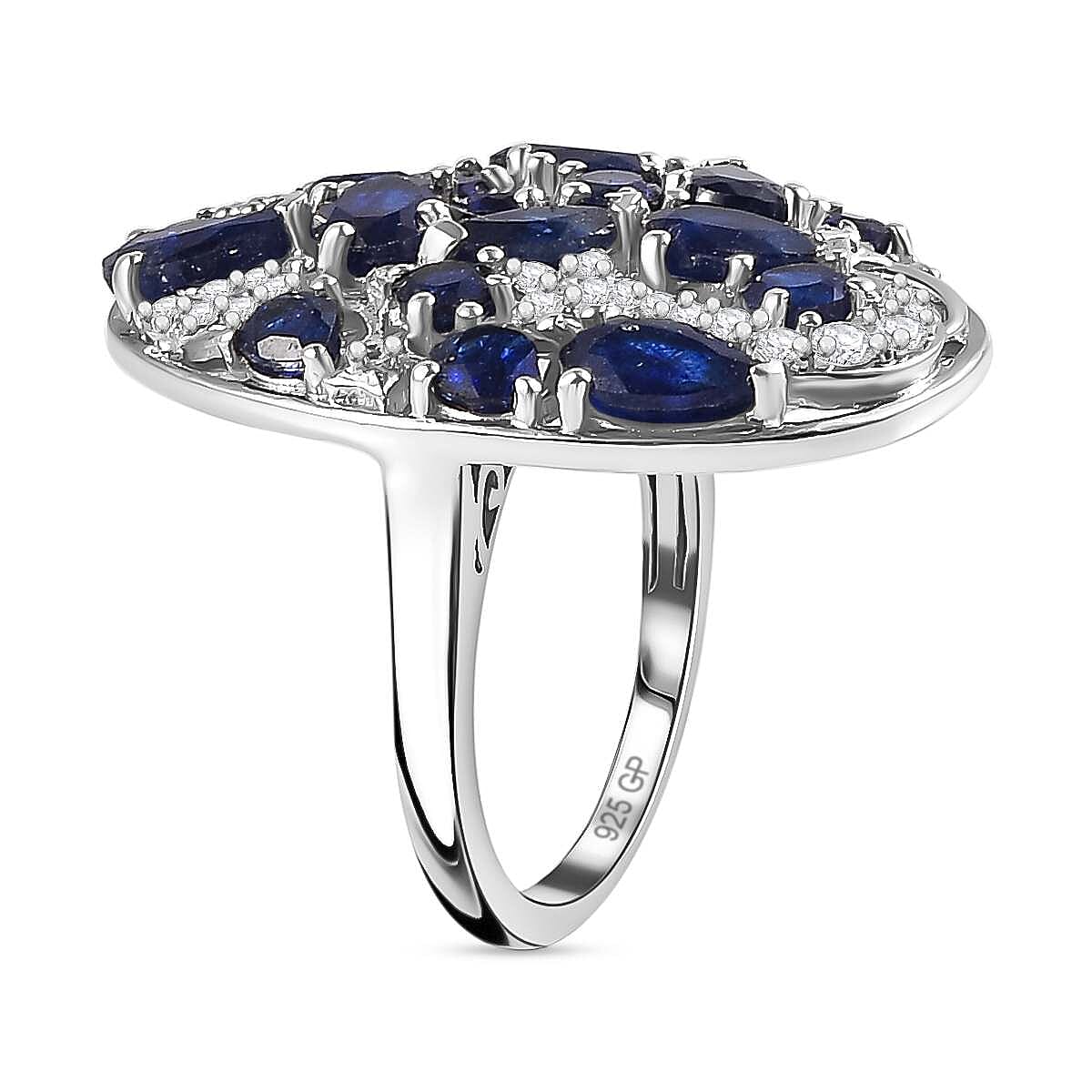 GP Celestial Collection - Blue Sapphire & Natural Zircon Ring in Platinum Overlay Sterling Silver 7.00 Ct.
