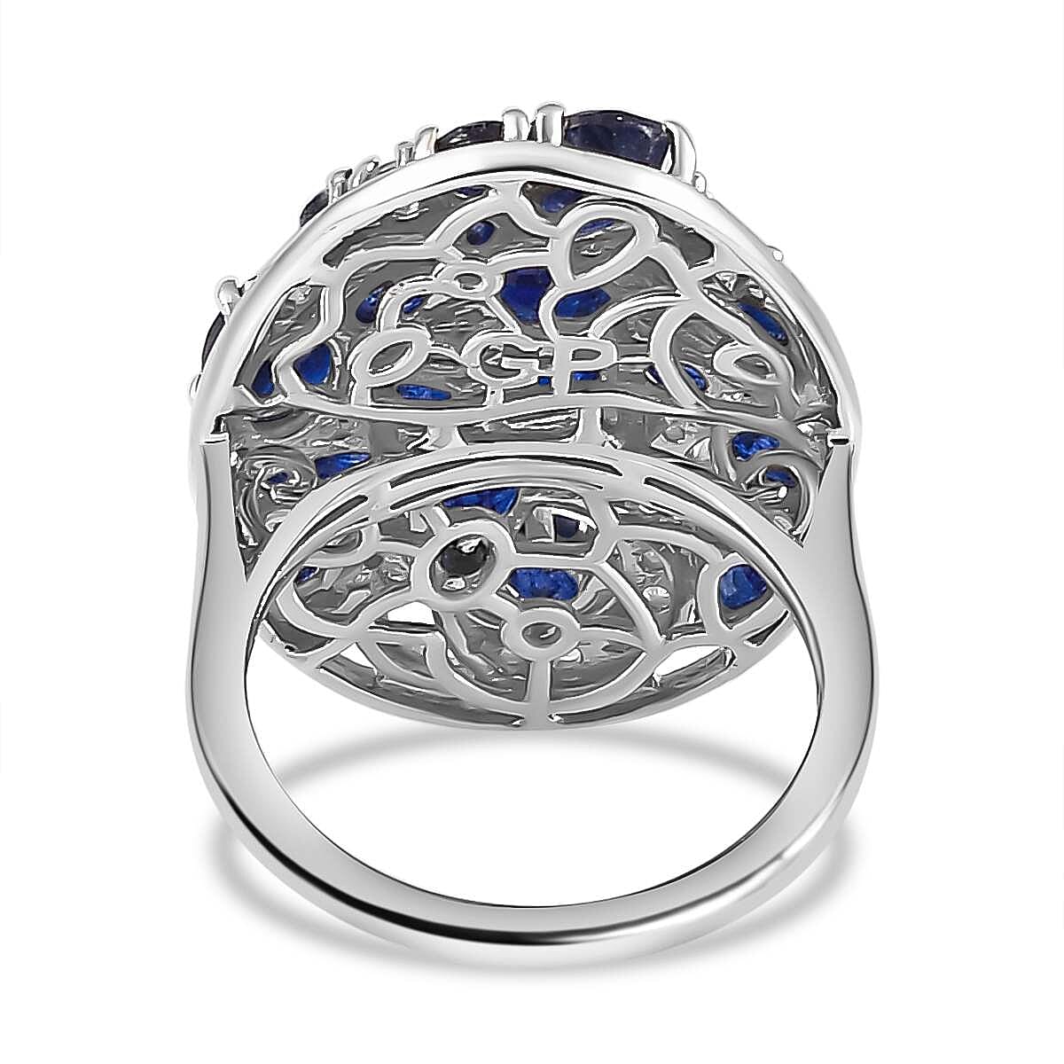 GP Celestial Collection - Blue Sapphire & Natural Zircon Ring in Platinum Overlay Sterling Silver 7.00 Ct.